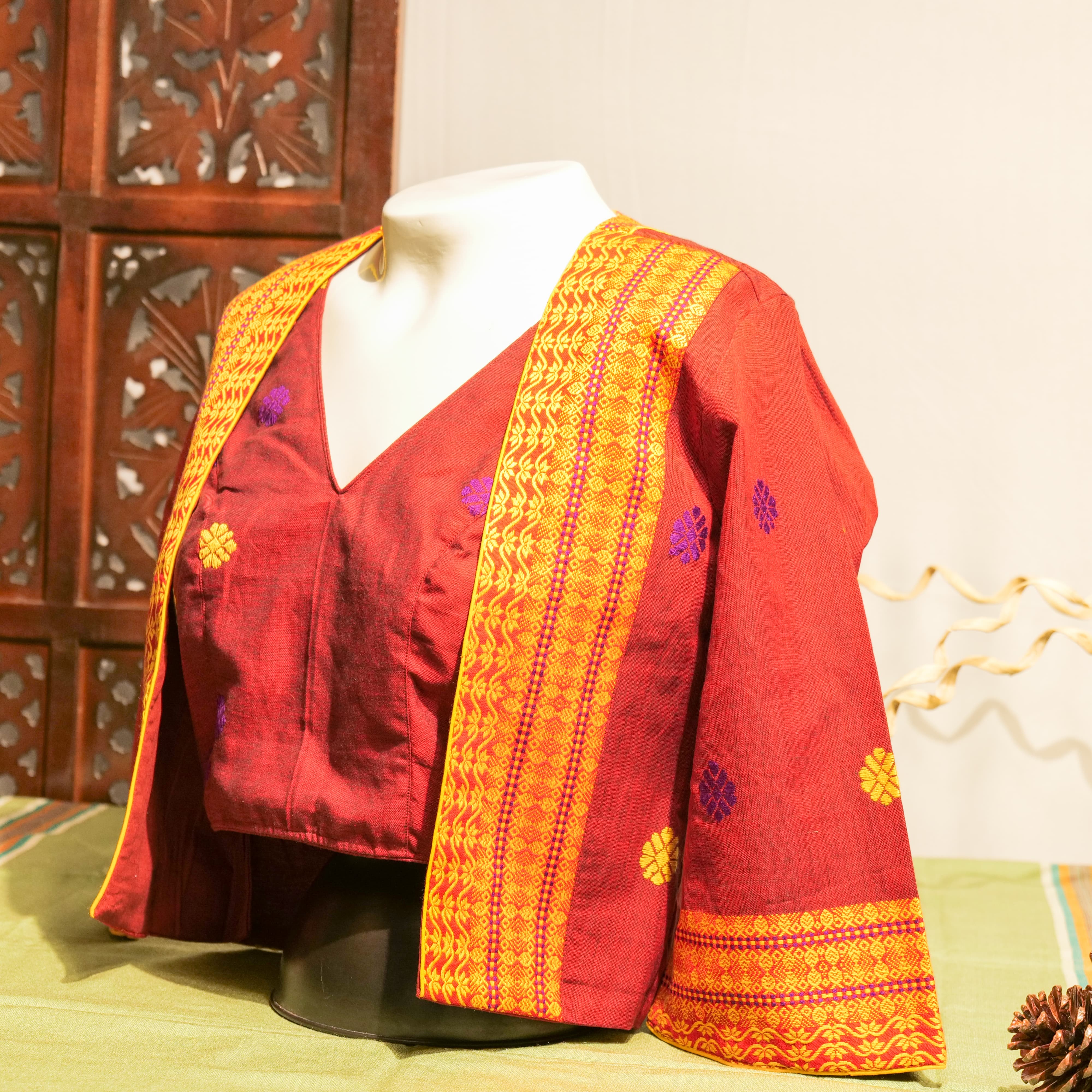 JACKET STYLE BLOUSE WITH TRADITIONAL ASSAMESE MOTIF
